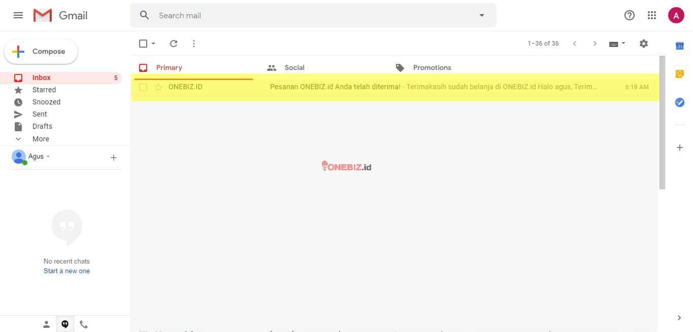 Pesan 2 ONEBIZ.id diterima