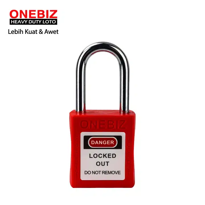 Loto Padlock Short Steel Shackle Red ONEBIZ untuk mengunci sumber energi