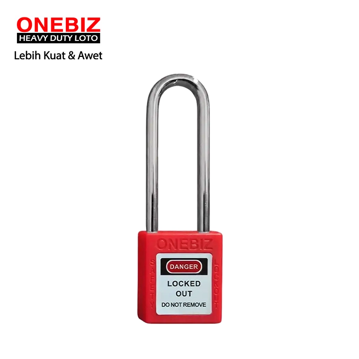 Heavy Duty Loto OB 14-BDG21UDKD Long Steel Shackle Red ONEBIZ untuk untuk Mengunci device loto, mencegah mesin dioprasikan