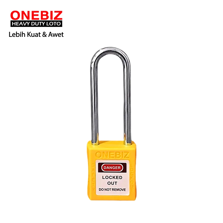 Heavy Duty Loto OB 14-BDG22UDKD Long Steel Shackle Yellow ONEBIZ untuk untuk Mengunci device loto, mencegah mesin dioprasikan