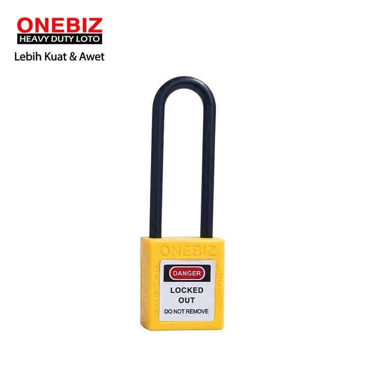Heavy Duty Loto OB 14-BDG32UDKD Long Shackle Safety Padlock Yellow ONEBIZ untuk Mengunci device loto, mencegah mesin dioprasikan