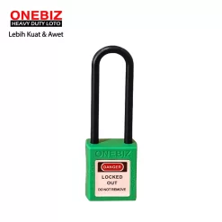 Heavy Duty Loto OB 14-BDG34UDKD Long Nylon Shackle Safety Padlock Green ONEBIZ untuk Mengunci device loto, mencegah mesin dioprasikan