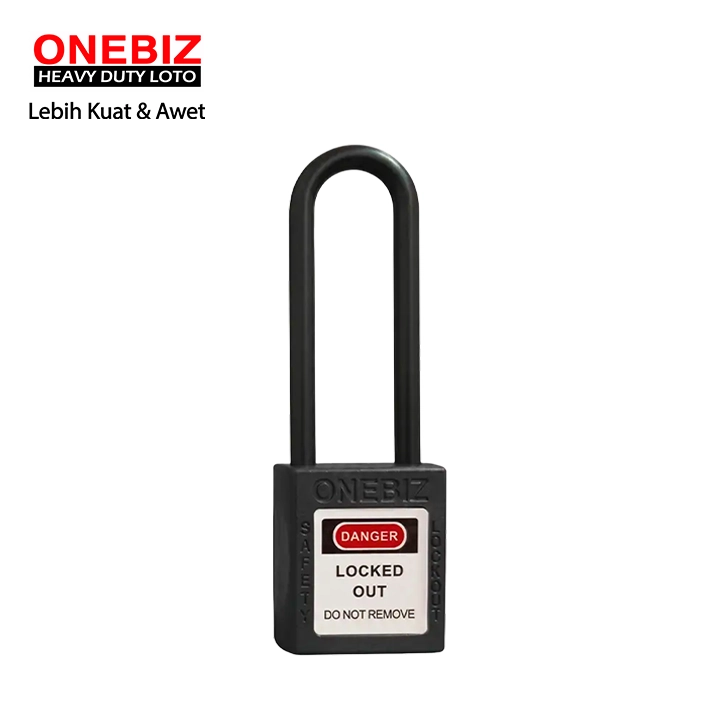 Heavy Duty Loto OB 14-BDG35UDKD Long Shackle Safety Padlock Black ONEBIZ untuk Mengunci device loto, mencegah mesin dioprasikan