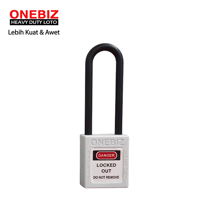 Heavy Duty Loto OB 14-BDG36UDKD Long Shackle Safety Padlock White ONEBIZ untuk Mengunci device loto, mencegah mesin dioprasikan