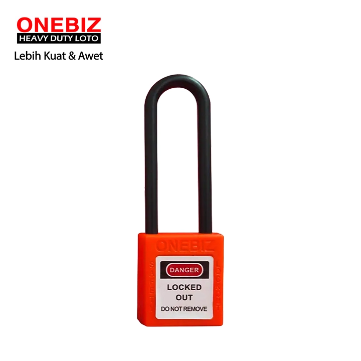 Heavy Duty Loto OB 14-BDG37UDKD Long Shackle Safety Padlock Orange ONEBIZ untuk Mengunci device loto, mencegah mesin dioprasikan